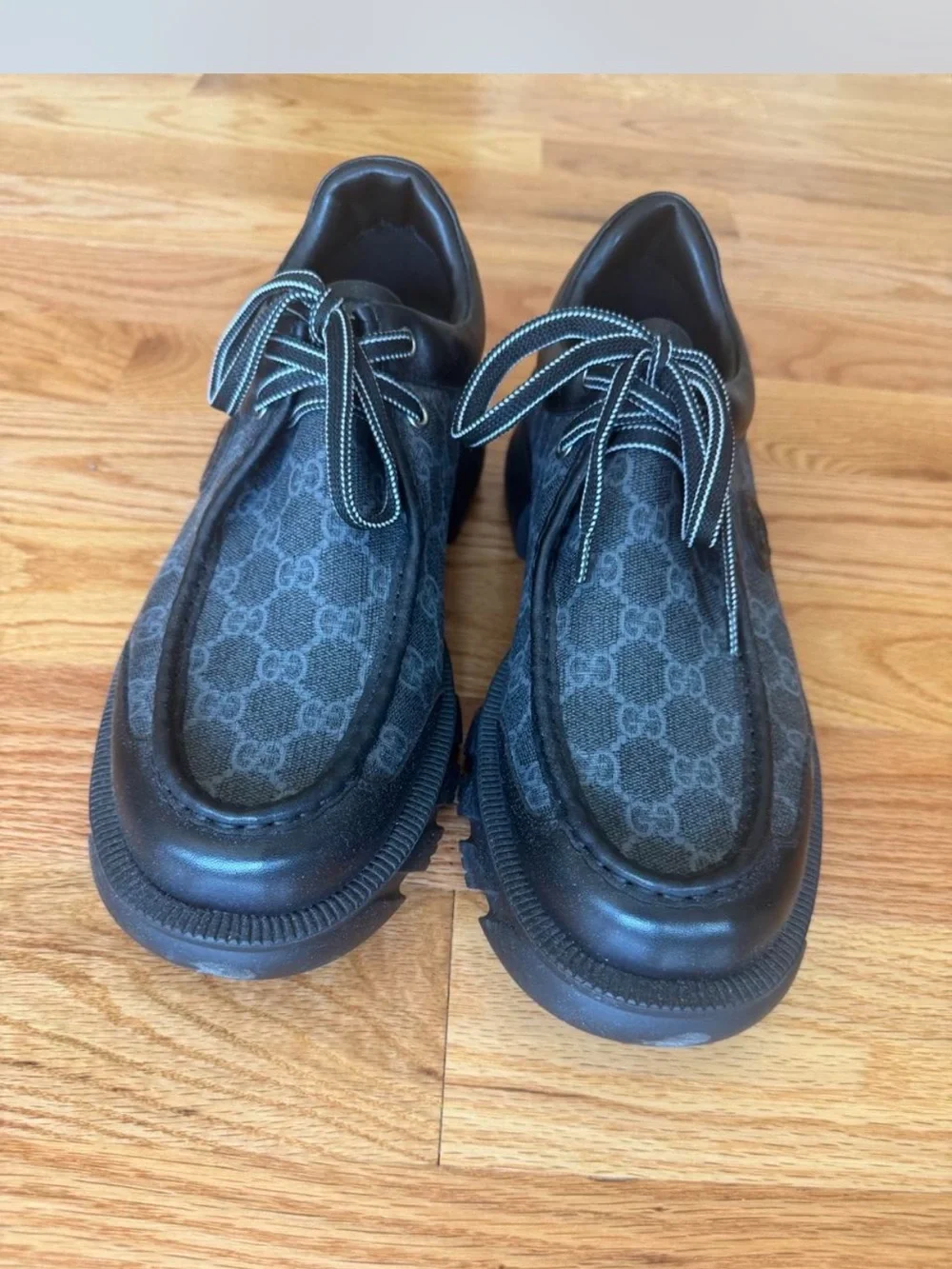 Gucci Men's Black GG Logo Lace-Up Sneakers